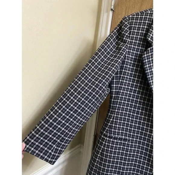Vintage Rena Rowan For Saville Wool Plaid Houndstooth Blazer Black/Beige Button - Picture 3 of 8